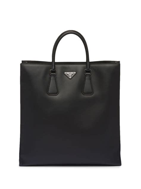 prada triangle logo leather tote|Prada saffiano leather tote bag.